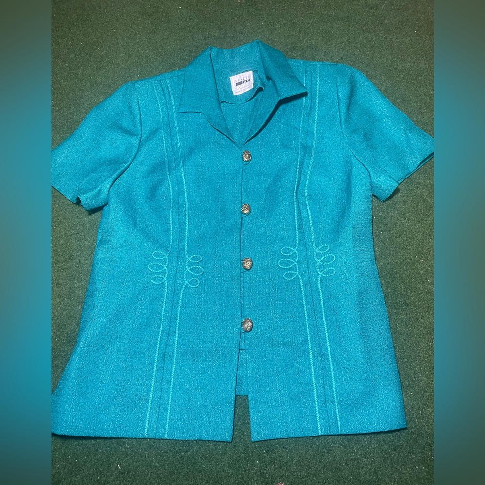 Leslie Fay Petite women’s shirt ( 14P) VINTAGE 90s the color is Cyan,